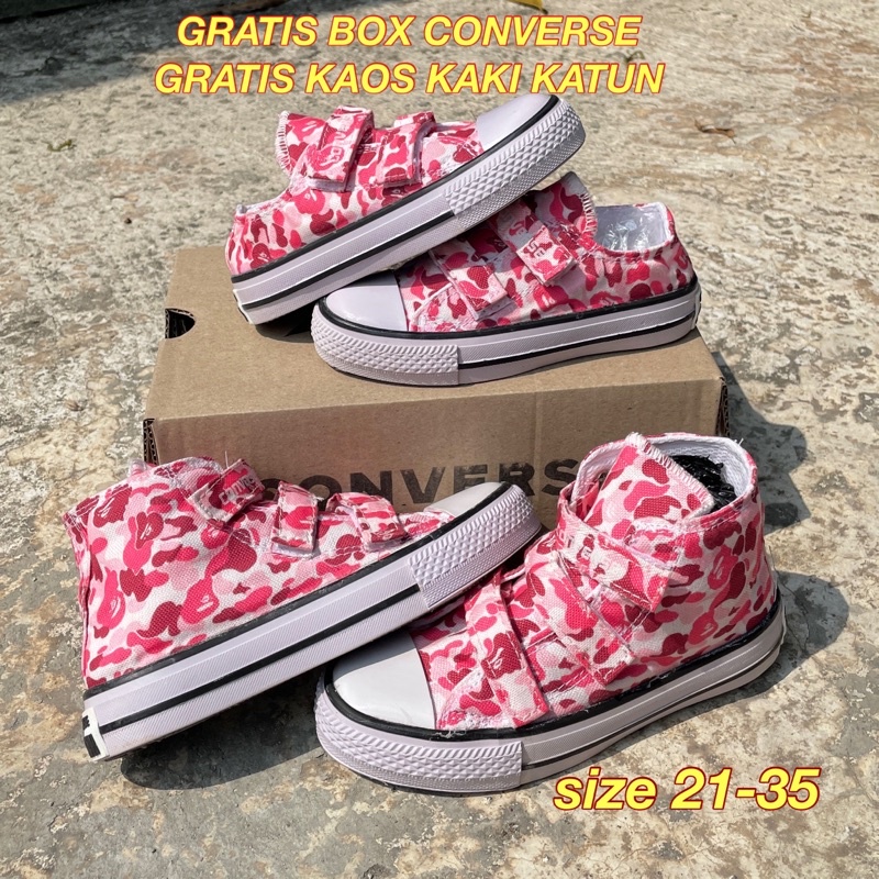 Sepatu Sneakers Anak Perempuan Pink Motif Original Bape Army Loreng 21-35