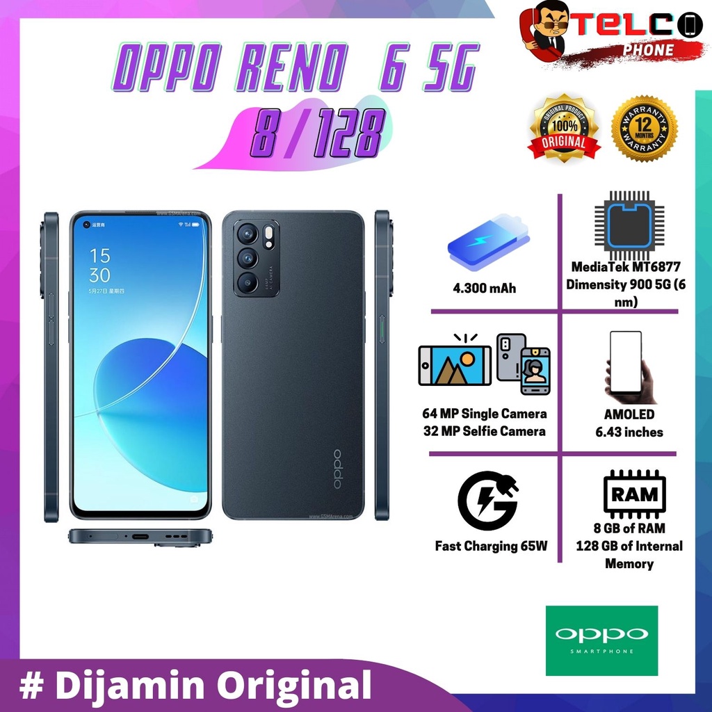 OPPO RENO 6 5G 8/128 RAM 6GB MEMORY 128GB BNIB NEW ORIGINAL GARANSI RESMI