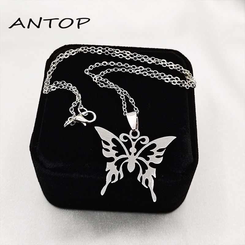 Kalung Liontin Butterfly Bahan Titanium Steel Gaya Korea Untuk Unisex ANTOP