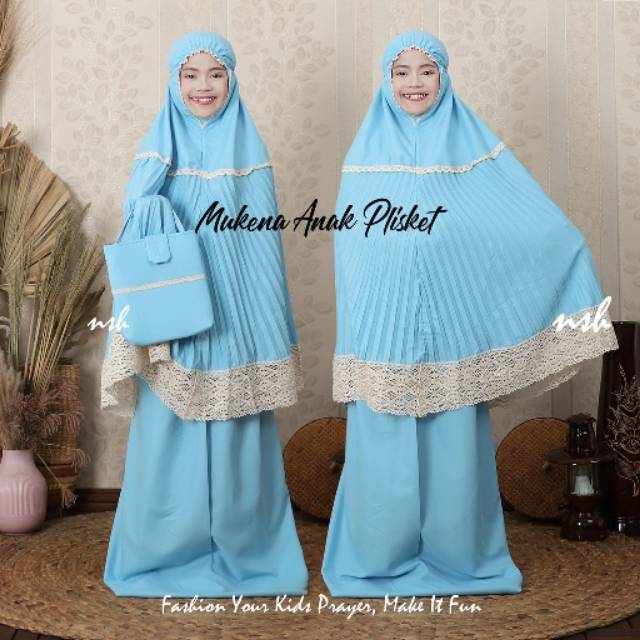 Mukena anak plisket katun micro untuk anak 5/9 tahun