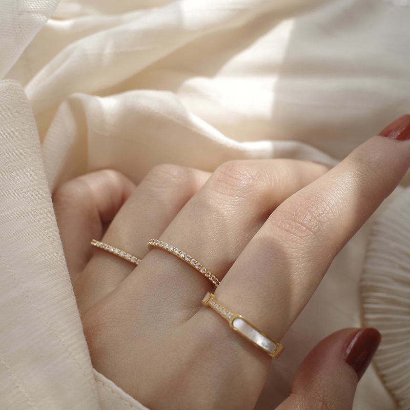 Cincin Jari Telunjuk Warna Emas Aksen Berlian Gaya Korea Untuk Wanita
