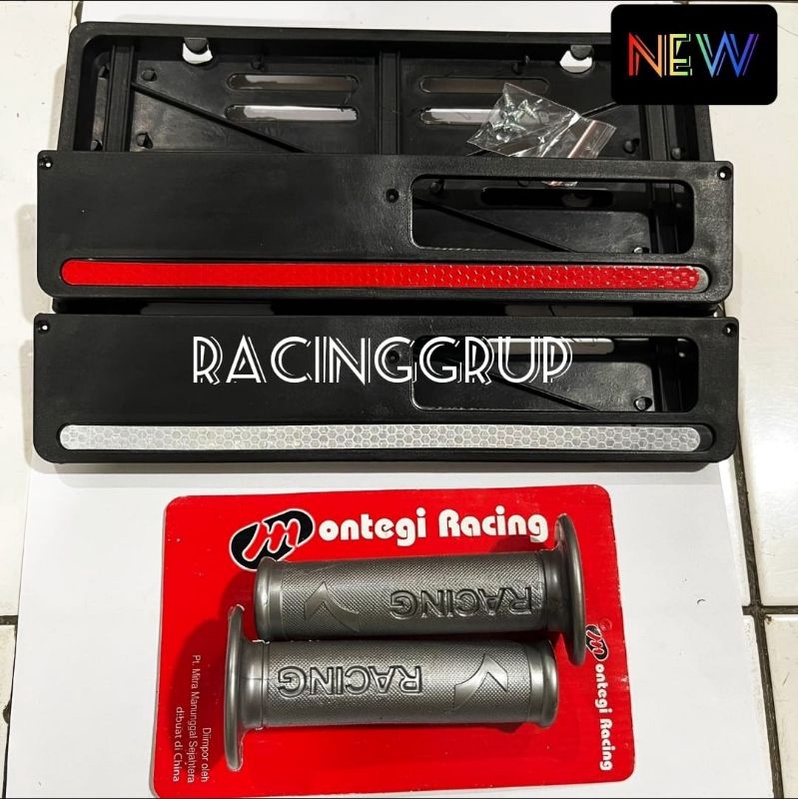 Paket Variasi Motor Handgrip Racing polos + Dudukan Plat Nomor List Warna mantul cahaya - silver