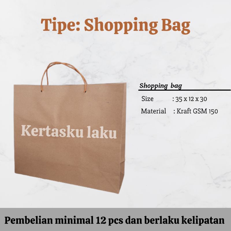 

Shopping bag tali kertas, tas kertas coklat polos, ukuran P35 x L12 xT30