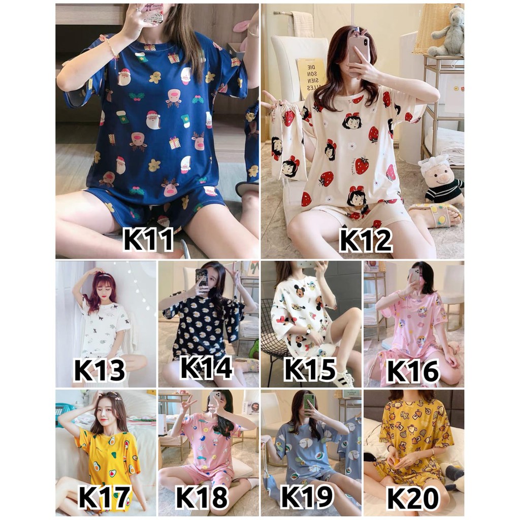Baju Tidur Piyama Set/Piyama Wanita Import/Baju Piyama Pendek/Short Sleep Wear-1