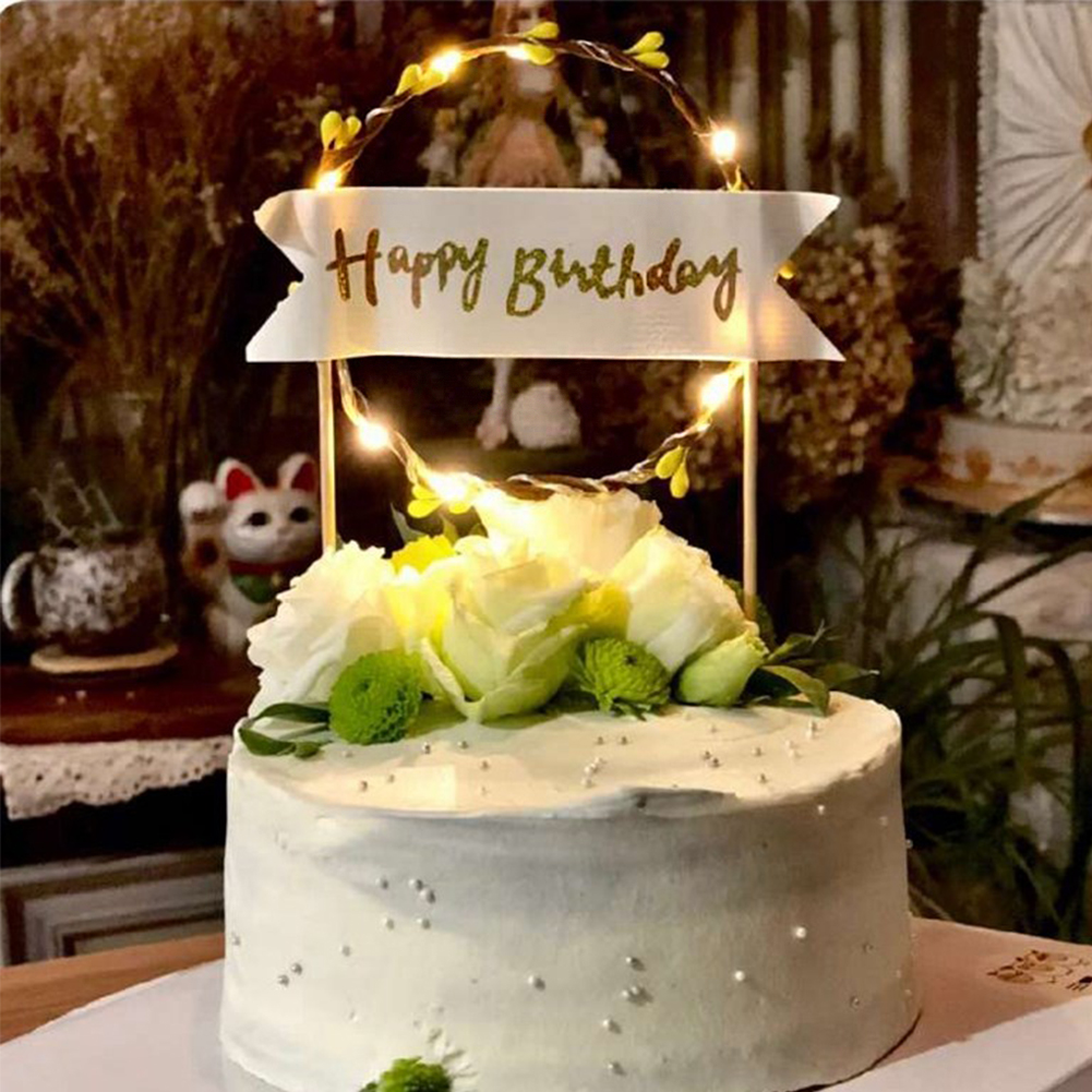 (Tk) Topper Kue Ulang Tahun Desain Tulisan Happy Birthday Dengan Lampu Led