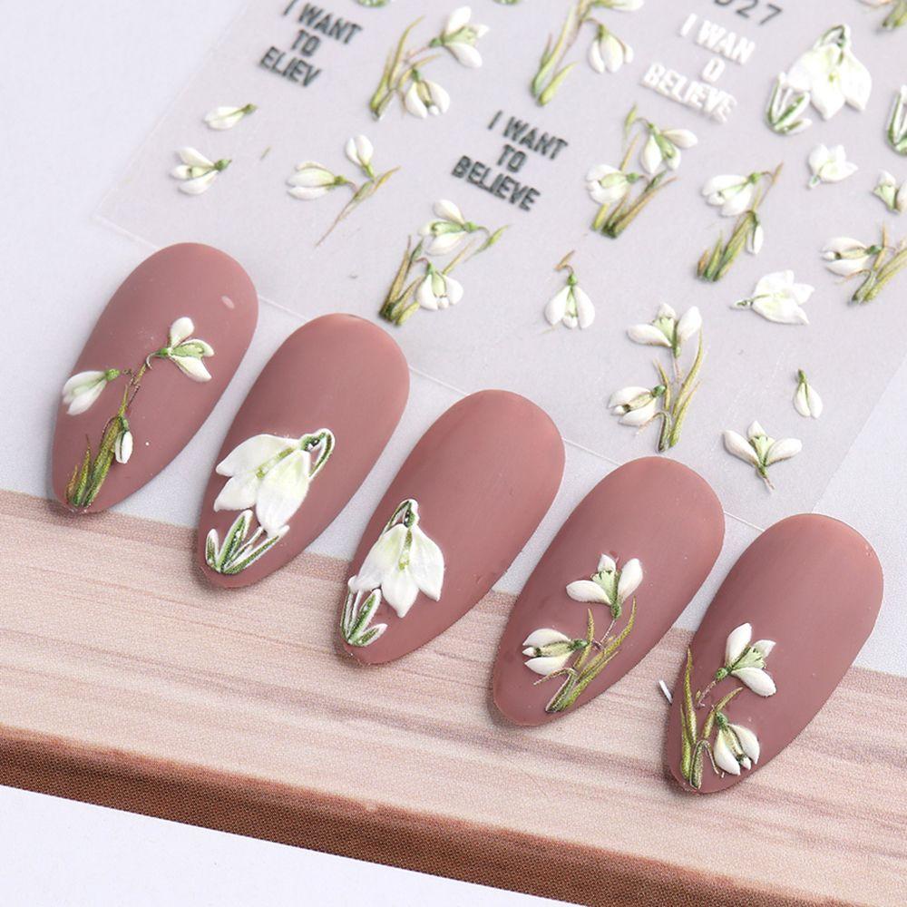 R-flower Nail Art Sticker Decals Akrilik Perekat Diri Campanula Snowdrop 5D Hollow