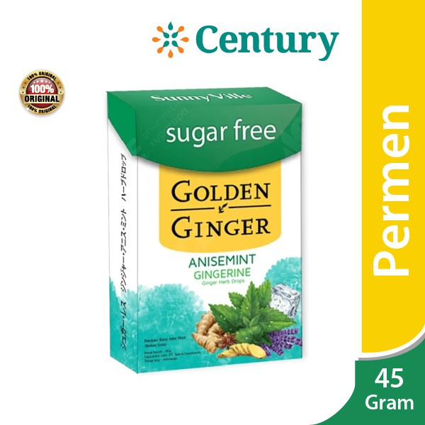 

GOLDEN GINGER SUGAR FREE ANISEMINT GINGERINE 45G / PERMENT MINT JAHE / MELEGAKAN TENGGOROKA