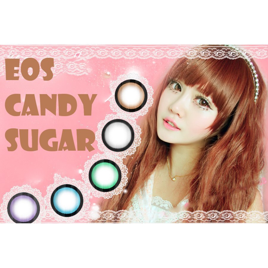 ORIGINAL EOS Sugar Candy Soft Lens Warna Brown Coklat Gray Blue Biru Green Pink Violet Soflens Minu