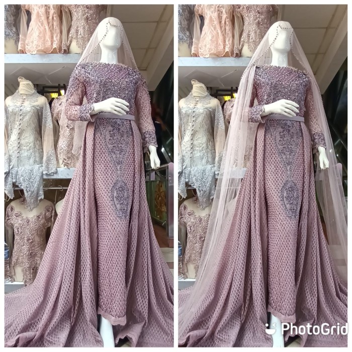 Baju Pengantin Wedding Dress Muslimah Jawa India sepan pengantin full payet - dasty pink, All Size