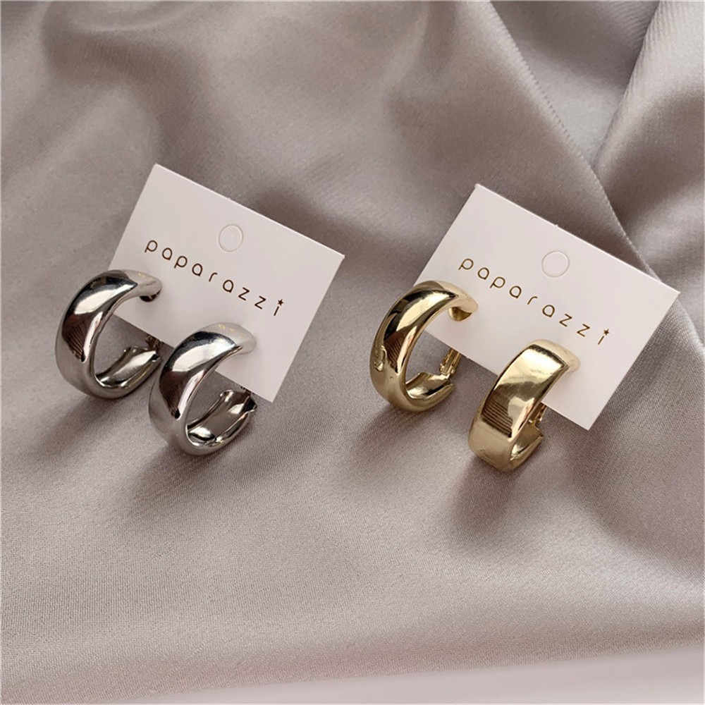 Anting Stud Bentuk Oval Model Terbuka Bahan Logam Warna Emas Perak Untuk Aksesoris