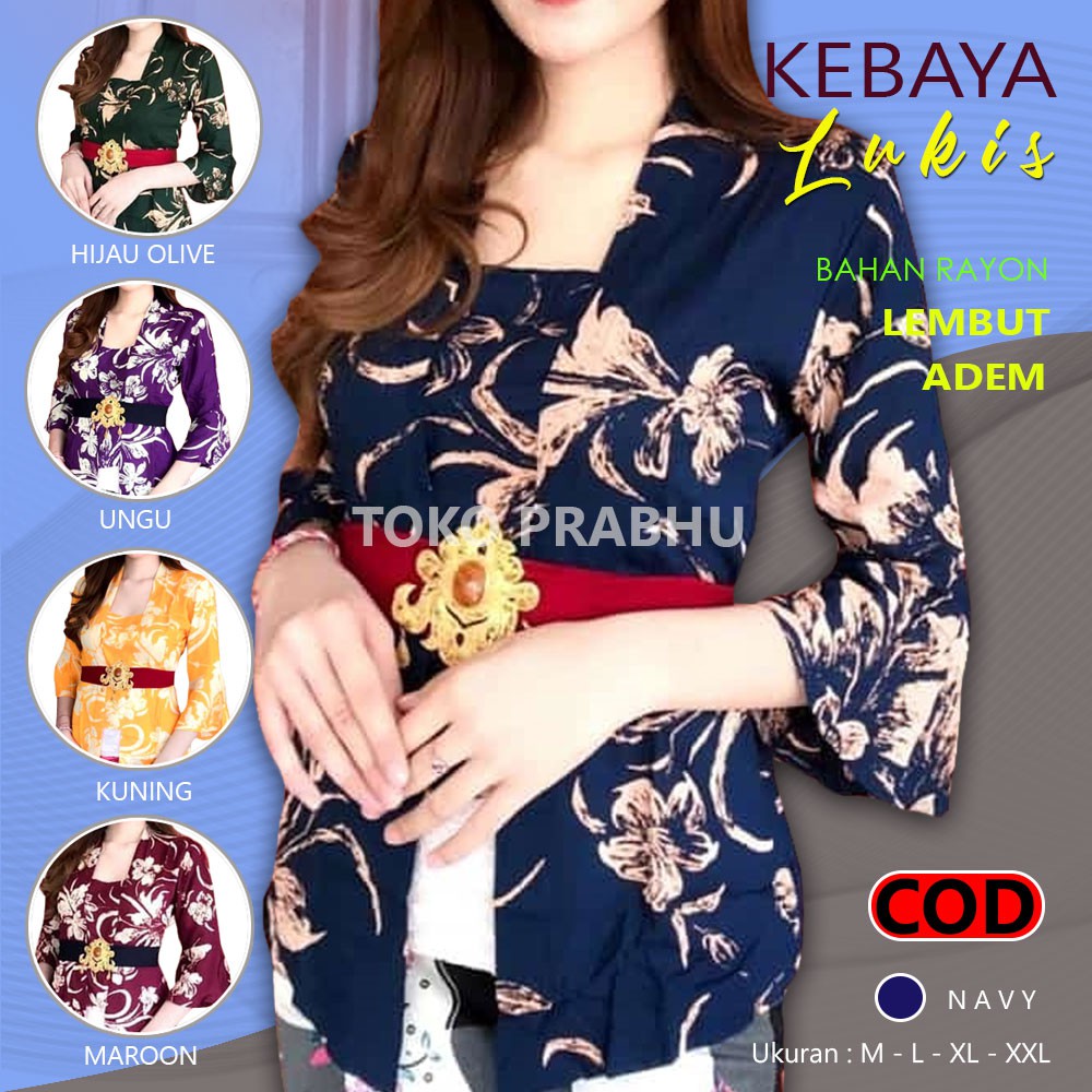 Kebaya bali jadi batik lukis kain rayon lengan terompet terlaris termurah ukuran m l xl xxl dan xxl