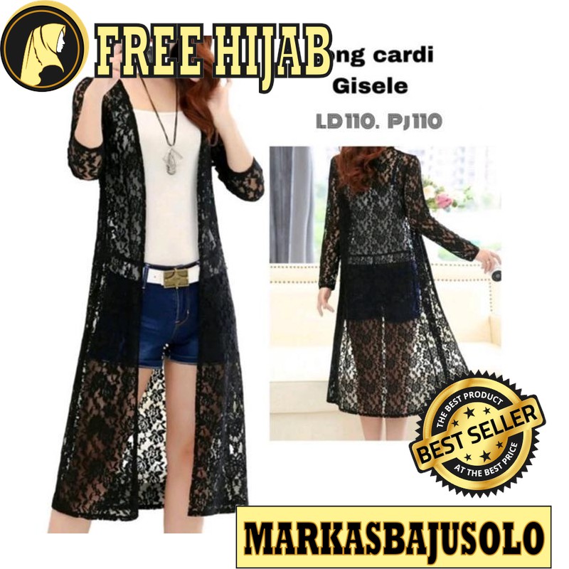 GISELE LONG CARDI CARDIGAN BROKAT KEBAYA PREMIUM / CARDIGAN WANITA PANJANG RAJUT MOTIF BATIK PUTIH