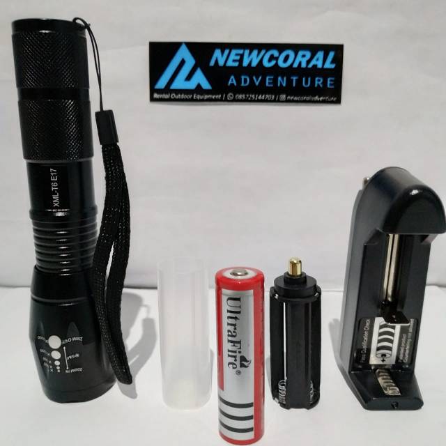 Paket Senter SWAT XML T6 tipe E17 LED Taffware/Taffled (Bukan Senter Swat/listrik) 2000 lumens