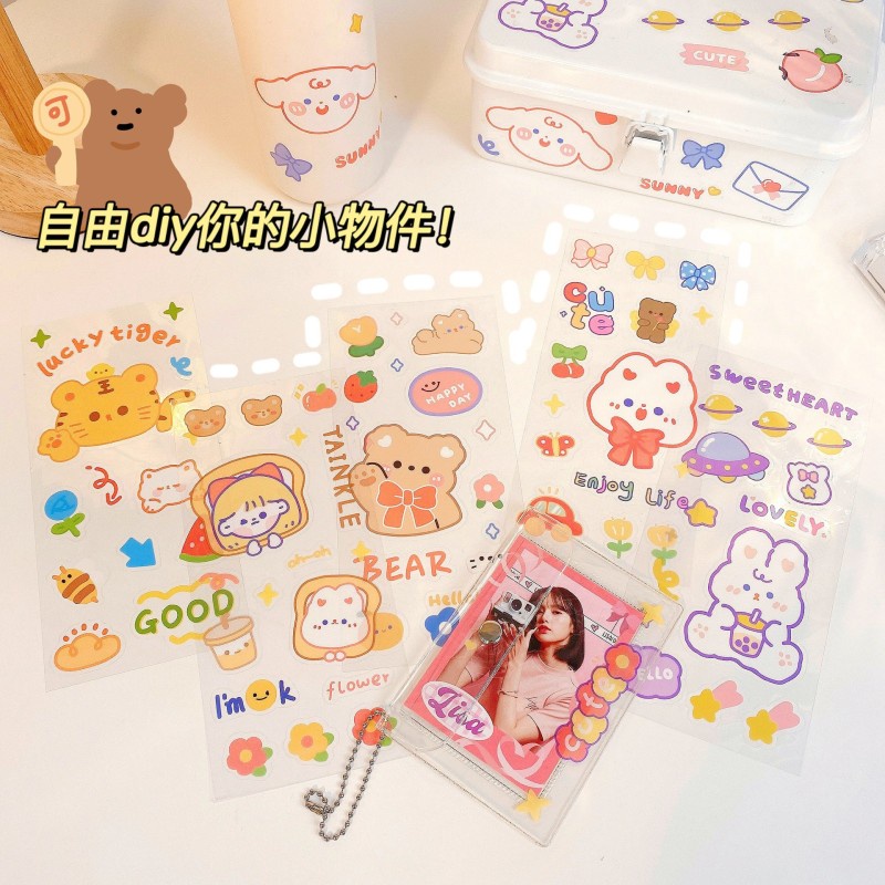 10 Lembar / Pak Stiker Motif Kartun Kelinci / Beruang Bahan PVC Untuk Dekorasi Case Handphone Diy