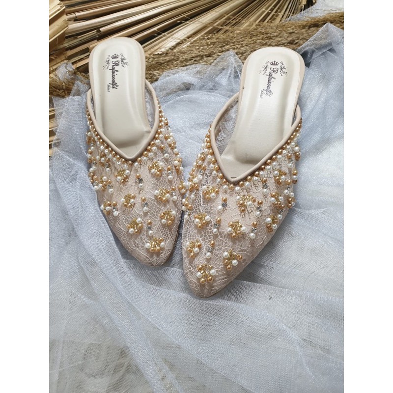 sepatu Marisa cream gold tinggi 3cm bahan