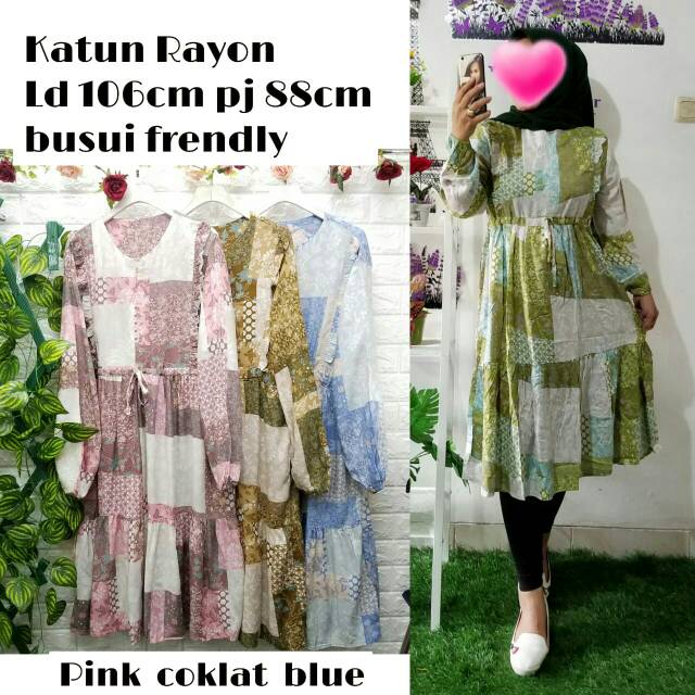 Tunik Stylush Midi Dress Motif  Katun Rayon Busui Friendly
