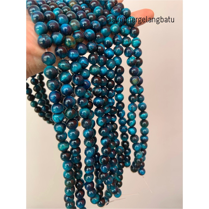 bahan natural blue zircon 8mm tiger eye biru premium LIMITED EDITION