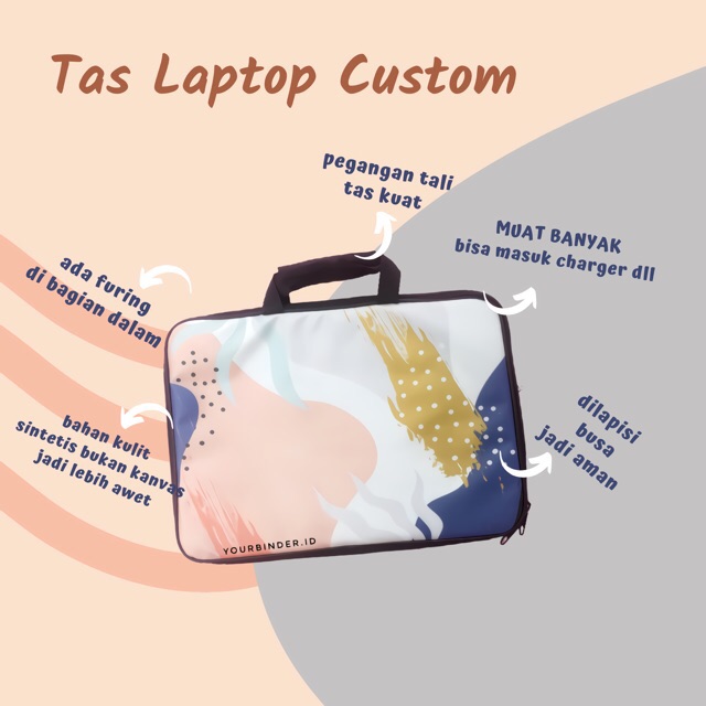 Tas Laptop Custom/ Laptop Bags 12/14 inch Kulit Sintetis