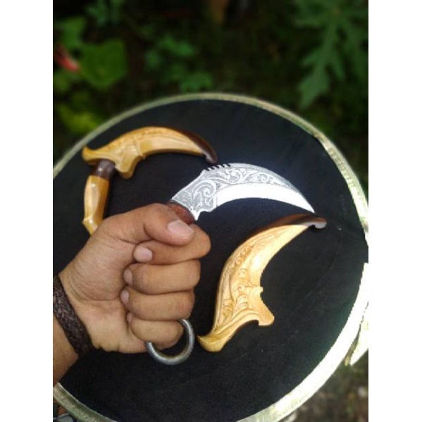 Pisau karambit / kerambit / alat beladiri krambit pencak sila ukir batik full permanen