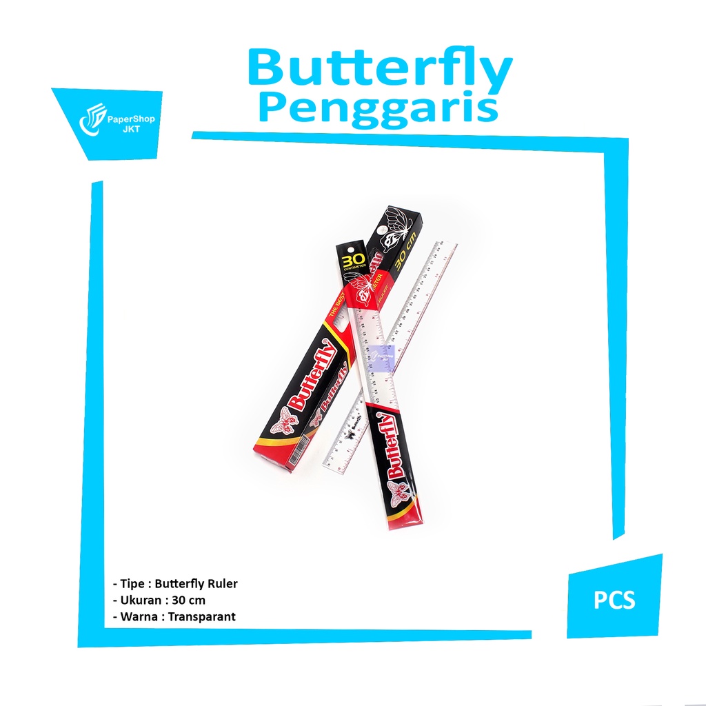 

BUTTERFLY - Penggaris Plastik Ukuran 30cm - Pcs
