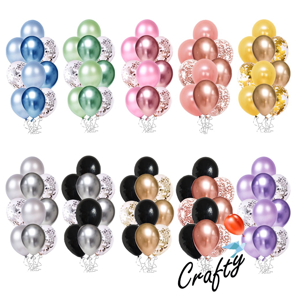 [MINI SET] Balon Paket CHROME METALIK CONFETTI Dekorasi Latex Combo