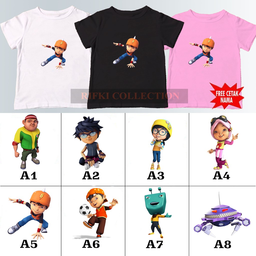 kaos baju anak BOBOIBOY GOPAL FANG YAYA YING BANYAK MOTIF ( FREE NAMA)