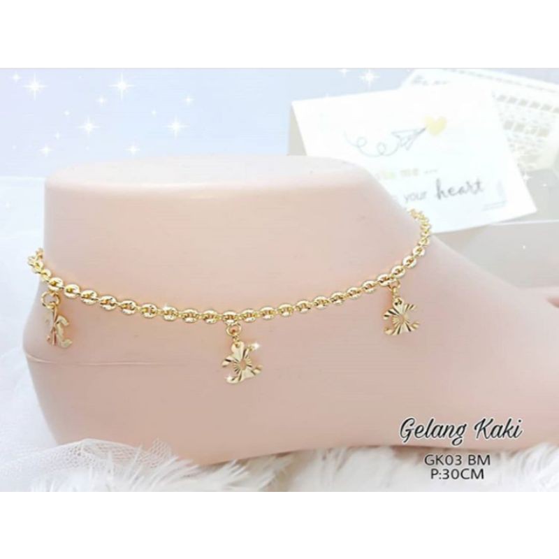 gelang kaki rantai rumbai cinil titanium gold perhiasan wanita