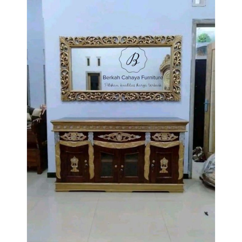 bufet minimalis & pigura cermin jati ukir jepara
