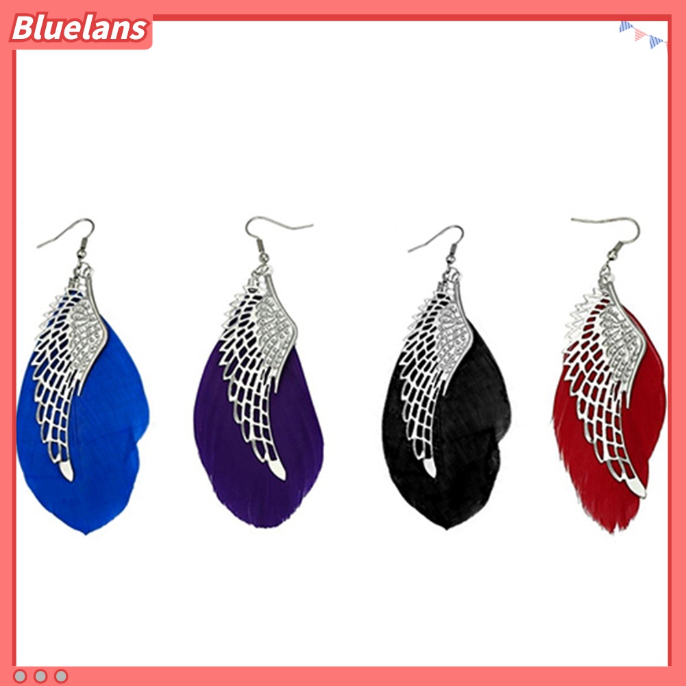 Anting Kait Gantung Panjang Desain Sayap Malaikat Bahan Metal Handmade Gaya Boho Vintage