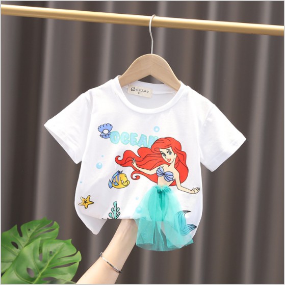 Baju Kaos Princess Anak Perempuan Elsa Frozen Snow White Mermaid