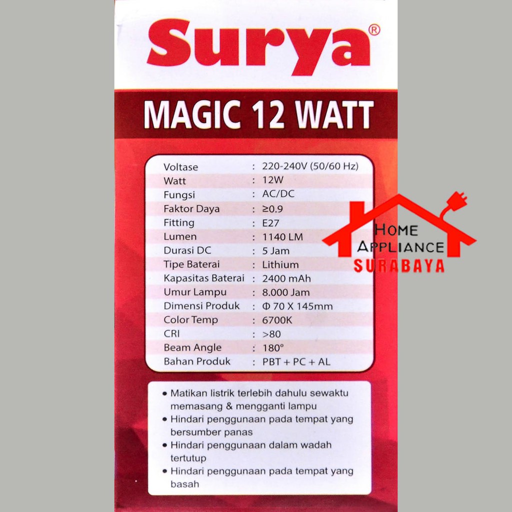 Lampu LED Bulb Emergency Lamp Surya Magic 12W 12 Watt Cahaya Putih