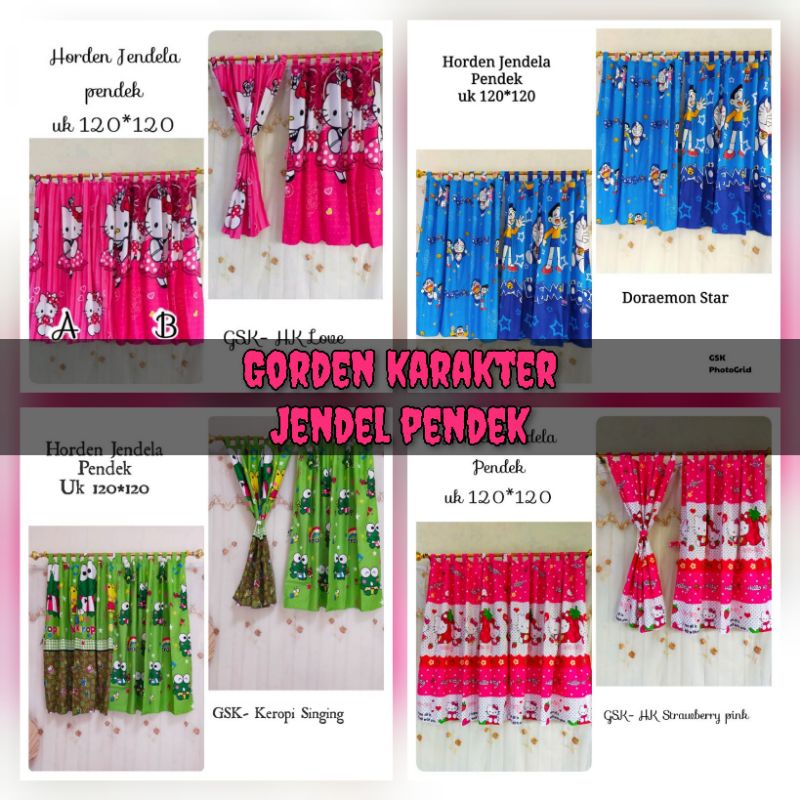 ☑️☑️ Gorden Tirai Karakter Jendela Pendek Kamar Tidur Hello Kitty Keropi Tayo Doraemon Karakter Anak