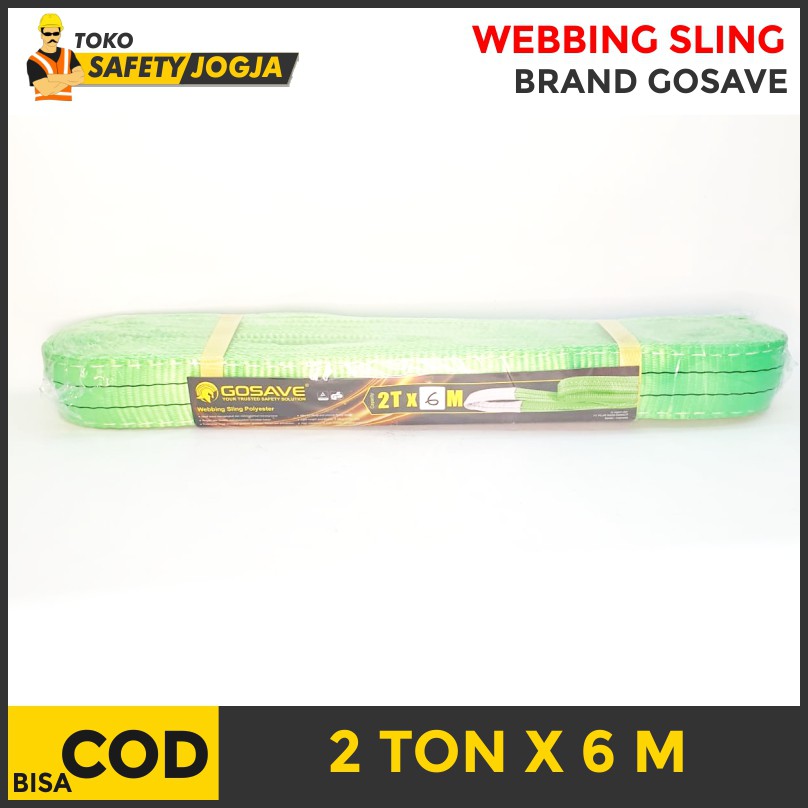 WEBBING SLING POLYESTER TALI PENGANGKAT PENARIK PENGIKAT 2TON X 6M GOSAVE