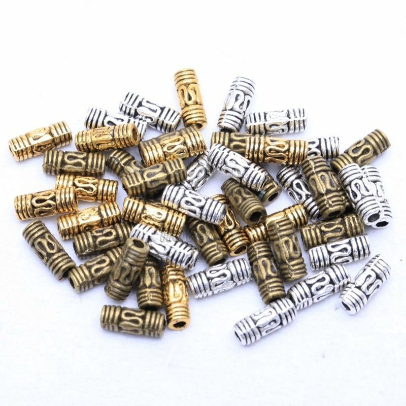 50pcs Manik-Manik Spacer Tabung Silver Tibet 8x3mm Untuk Membuat Perhiasan Diy