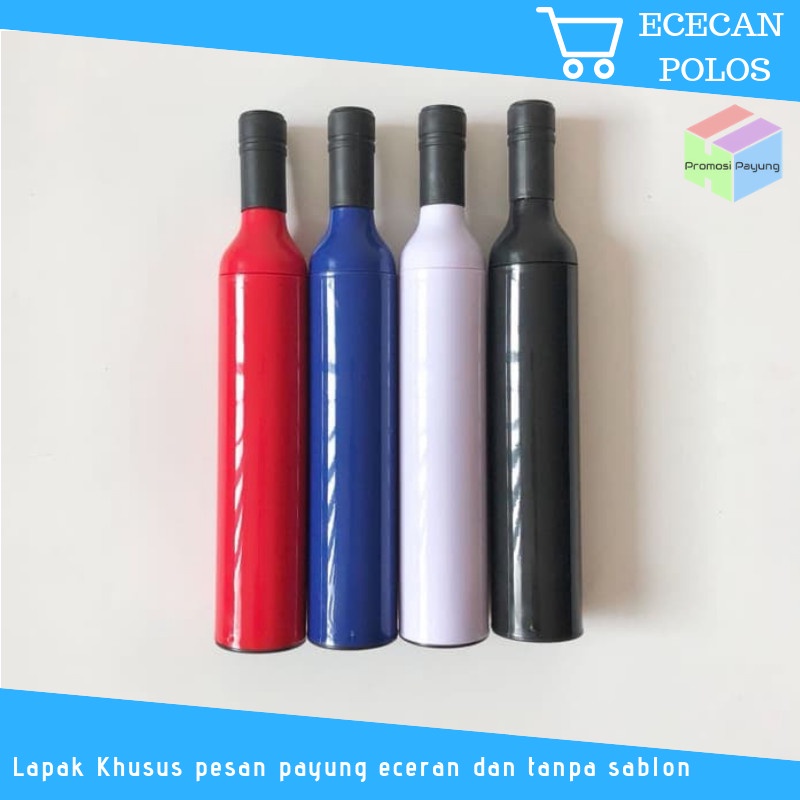 Payung lipat botol polos lapis silver anti UV warna merah, biru, hitam