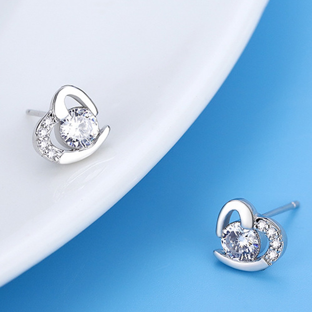 Hu Hu Hu Hu Hu Alat Bantu Pasang Kacamata♡ Anting Stud Cubic Zirconia Bentuk Hati Untuk Wanita