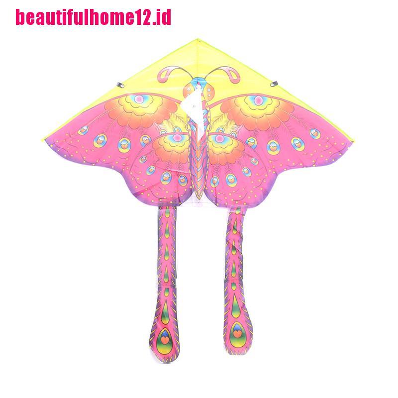 【beautifulhome12.id】90*50cm Rainbow Butterfly Kite Outdoor Children's Kite Stunt Kite Surf with 50M Control Bar and Line Random Color