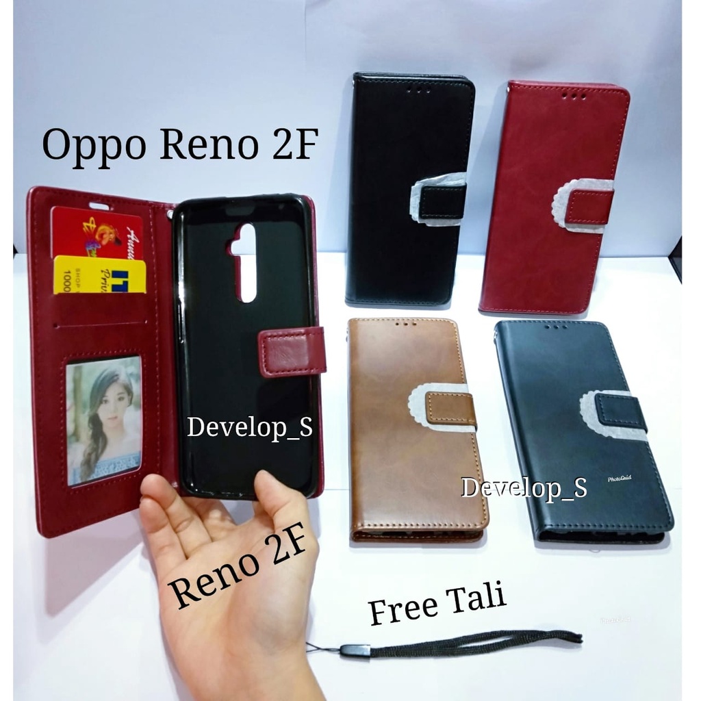 Leather Case Flip Cover Kulit Oppo Reno 2F / Oppo Reno 5