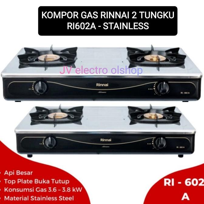 KOMPOR RINNAI RI602A / Kompor Gas RINNAI 2 Tungku RI 602A - Stainless