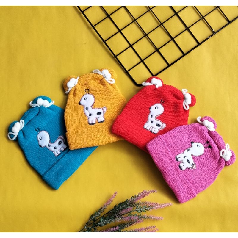 topi kupluk bayi lucu motif jerapah