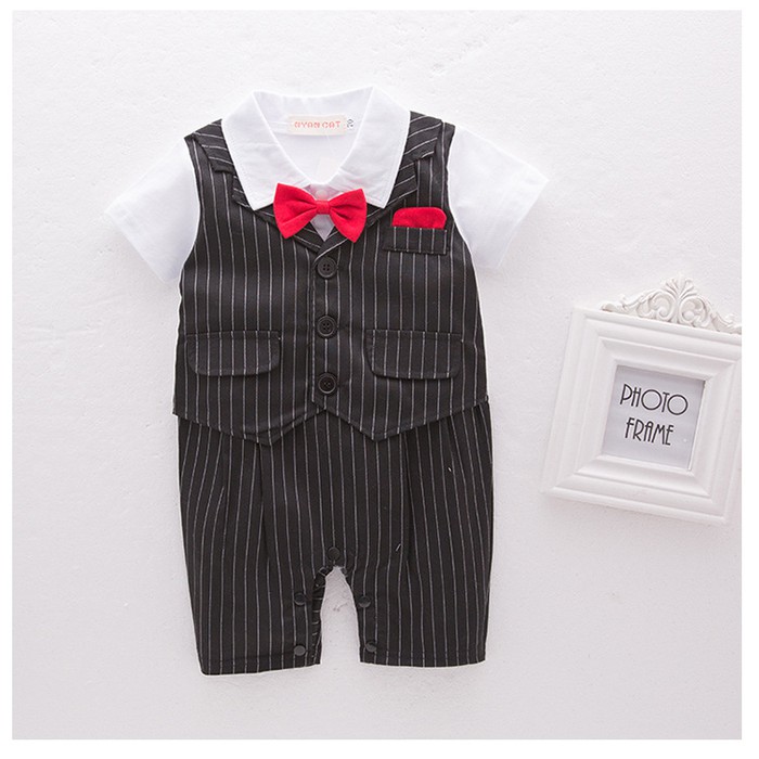 ROMPER JAS TUXEDO BAYI LAKI IMPOR STAN RED BOWTIE - 6-12 Bulan
