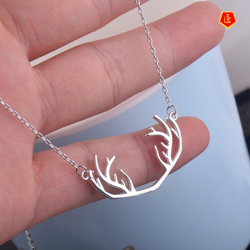 [Ready Stock]Silver Antlers Necklace for Women Special-Interest Design Simple Fashion