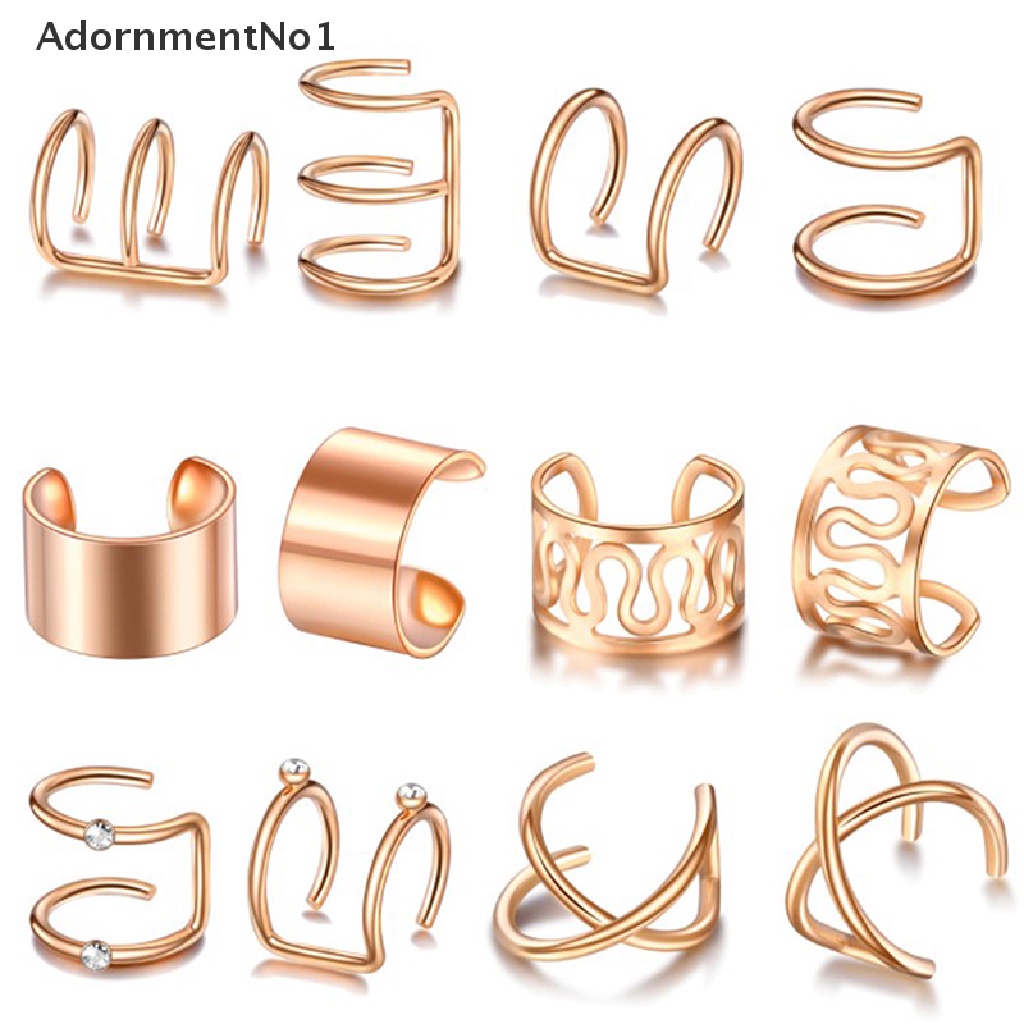 (AdornmentNo1) 12pcs / Set Anting Klip Tanpa Tindik Bentuk Daun Untuk Wanita