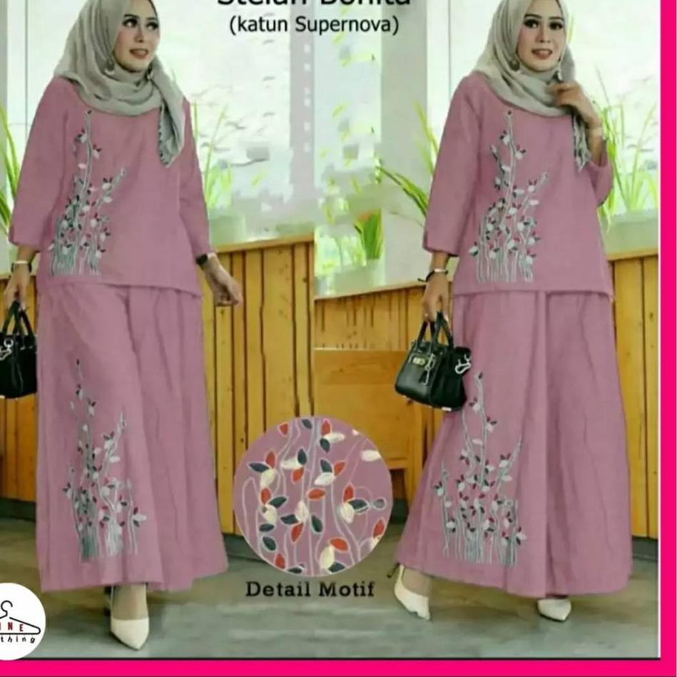 Best Seller - FC SETELAN BONITA Setelan Muslim Wanita Dewasa Jumbo Pakaian Gamis Hijab Kekinian Set