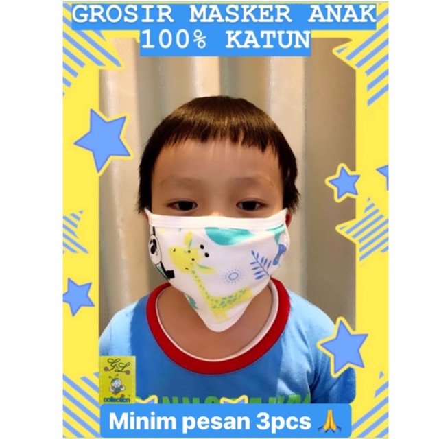 OBRAL! MASKER ANAK KAIN KAOS 100%KATUN TALI KUPING/EARLOOP DAN KEPALA/ HEADLOOP