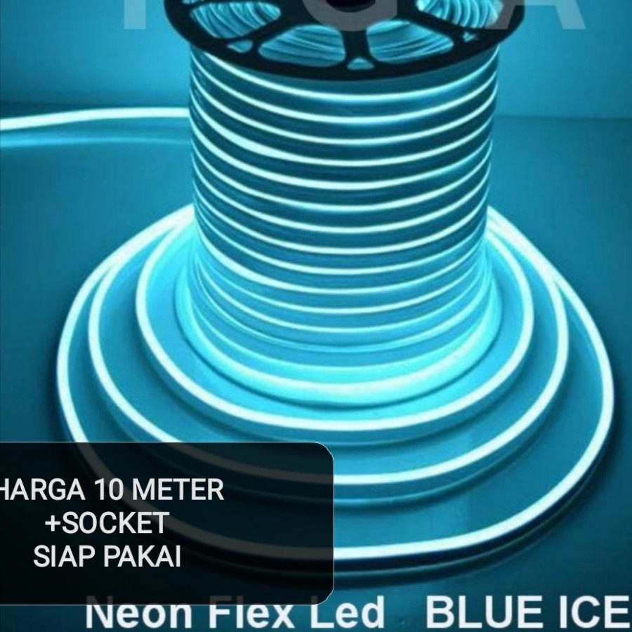 Lampu Neon Flex ice blue 10M + socket waterproof / selang flexible led elastis