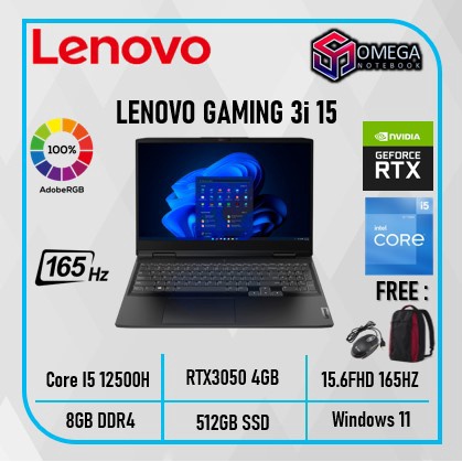 LENOVO GAMING 3i gen12 Core i5 12500H 8GB 512SSD RTX3050 4GB W11+OHS 15.6FHD 165HZ