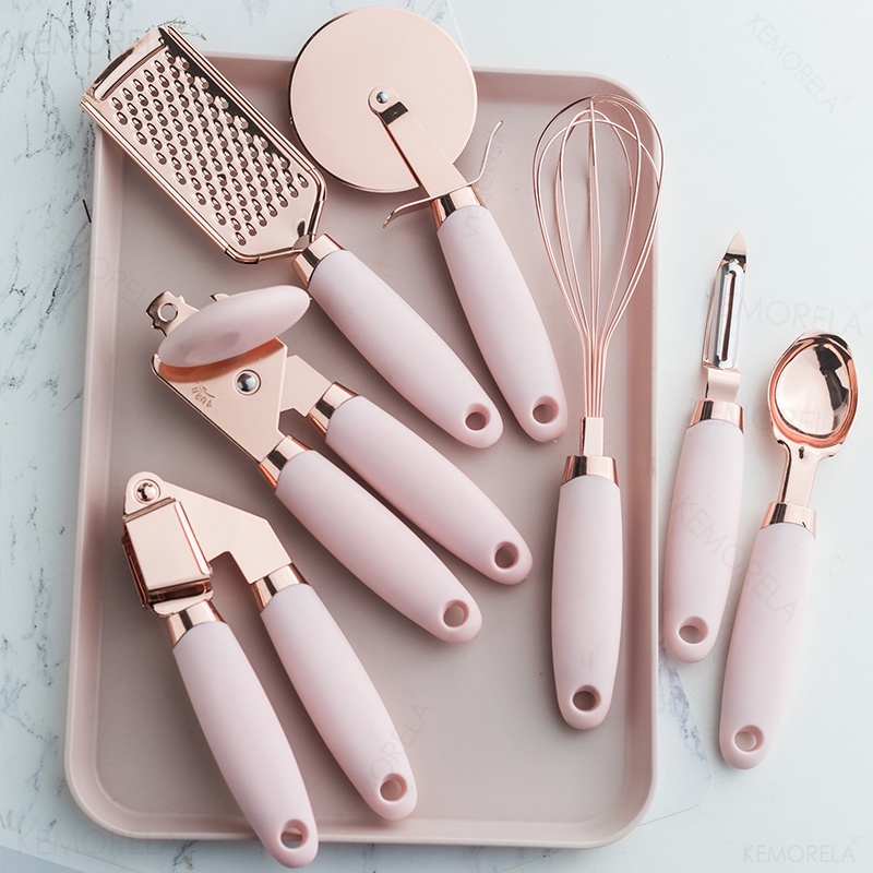 Mi.more Kitchen Gadget Set 7pcs/Rose Gold Bawang Putih Press Pisau Pizza Dapur Gadget Set Pembuka Kaleng Memasak Kentang High-end Dapur Aksesoris Dapur