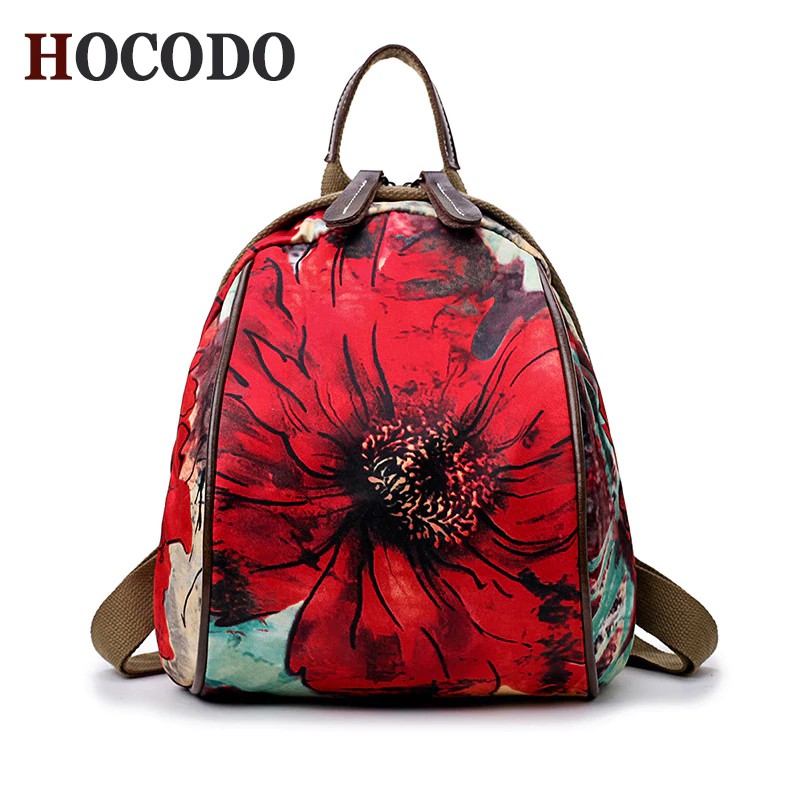 backpack fashion HOCODO 2018 New Brand Women leather Backpack Small Flowers Bagpack For Girls