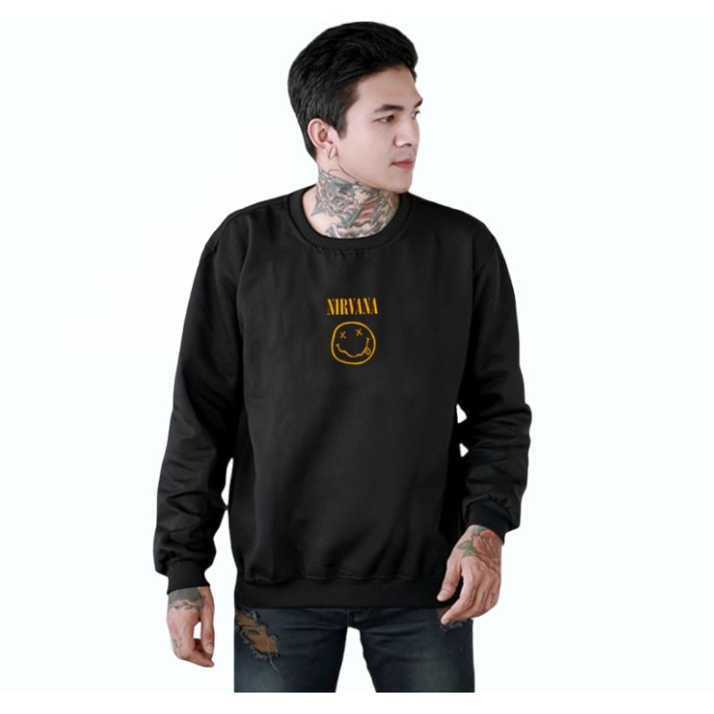 COD - Crewneck Logo Nirvana - Crewneck Oversize Pria Distro Premium Bahan Fleece Tebal - sweatershirt crewneck jumbo m - xxl